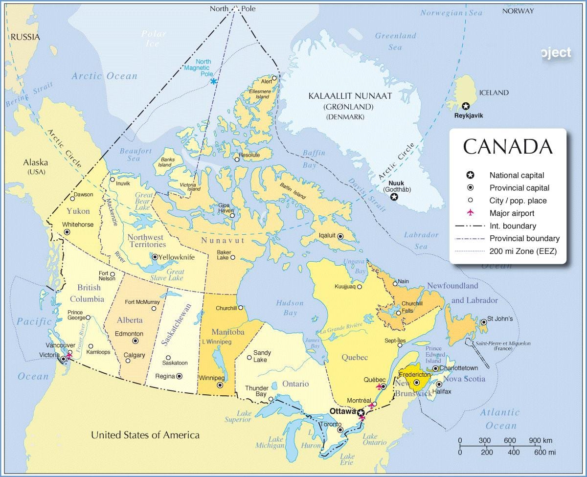 mapa do Canadá de viagens