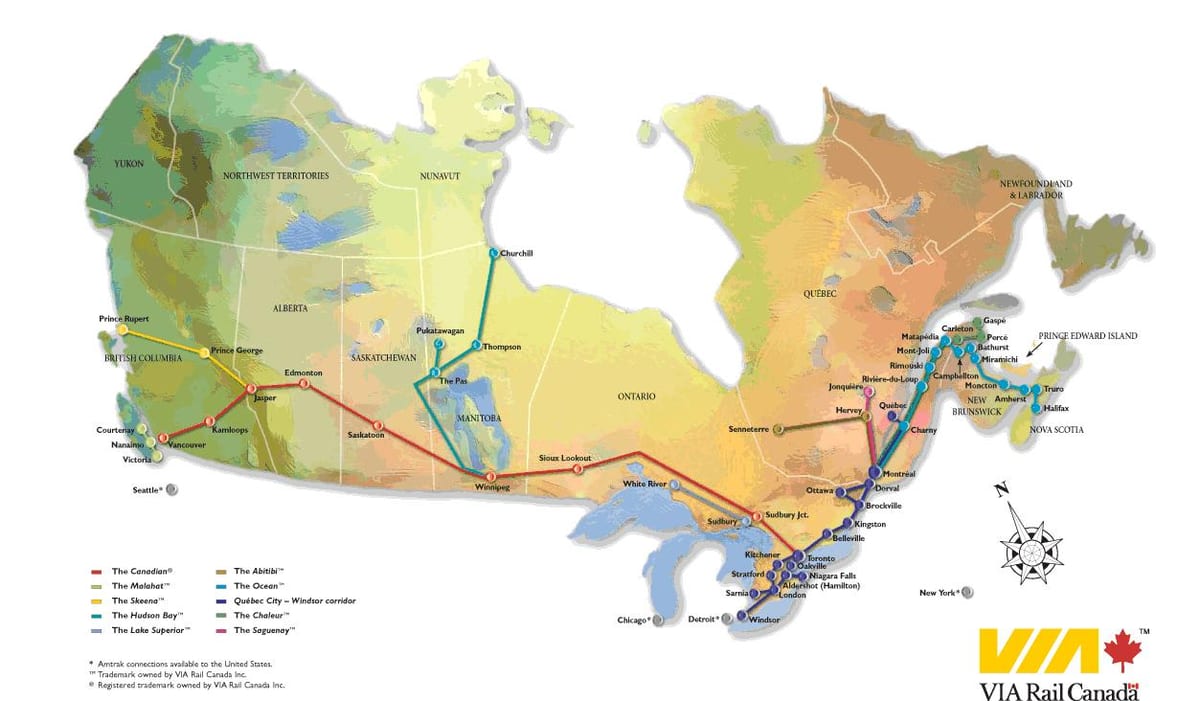 Canadá rede ferroviária mapa