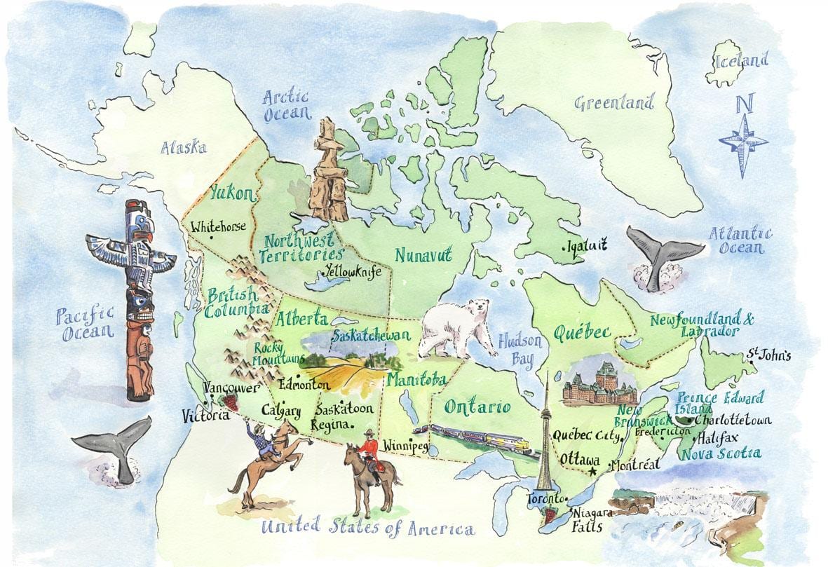 Canadá mapa de locais turísticos