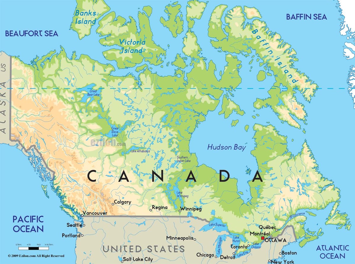 O canadá em um mapa