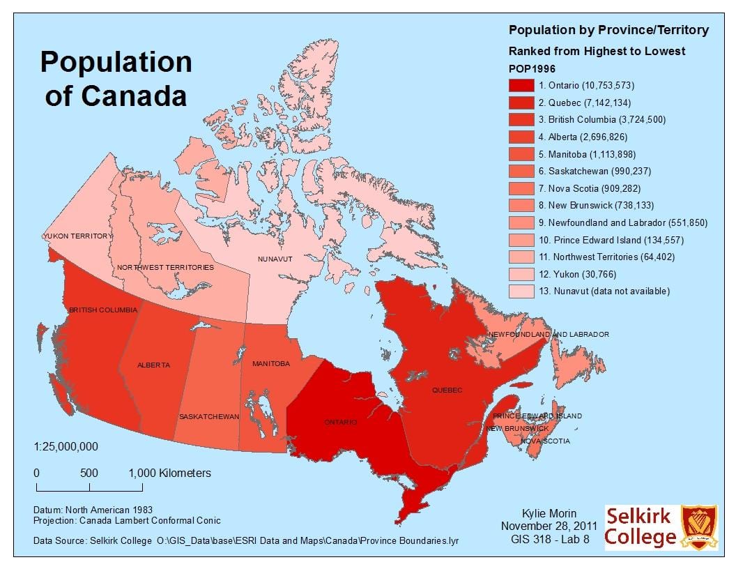 demográfica mapa do Canadá
