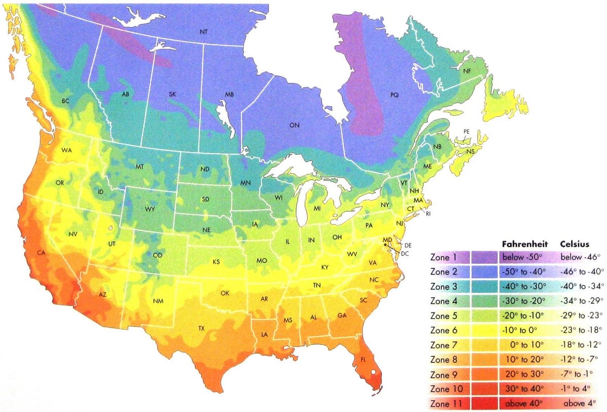 Canadá zona de temperatura mapa