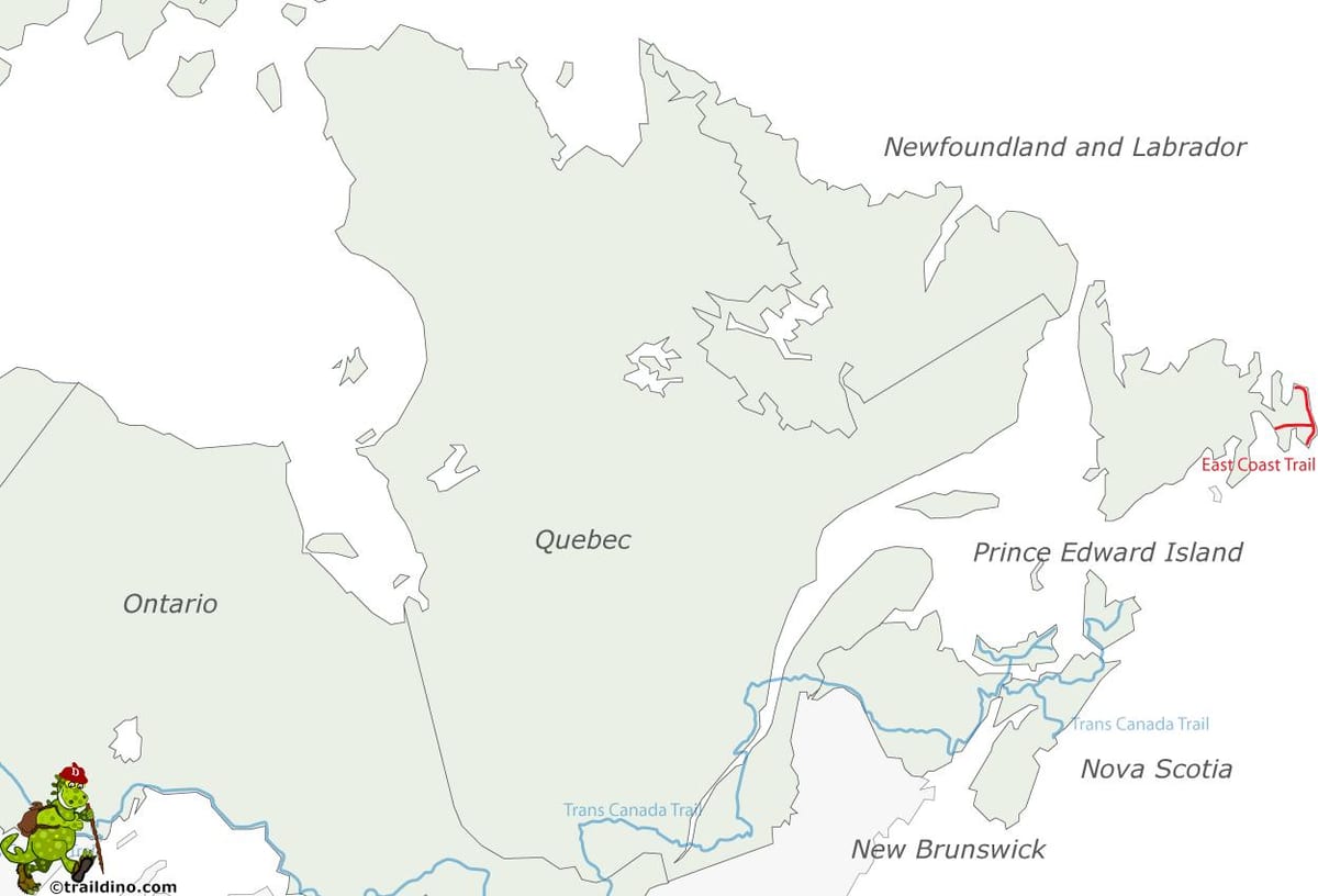 mapa da costa leste e no Canadá