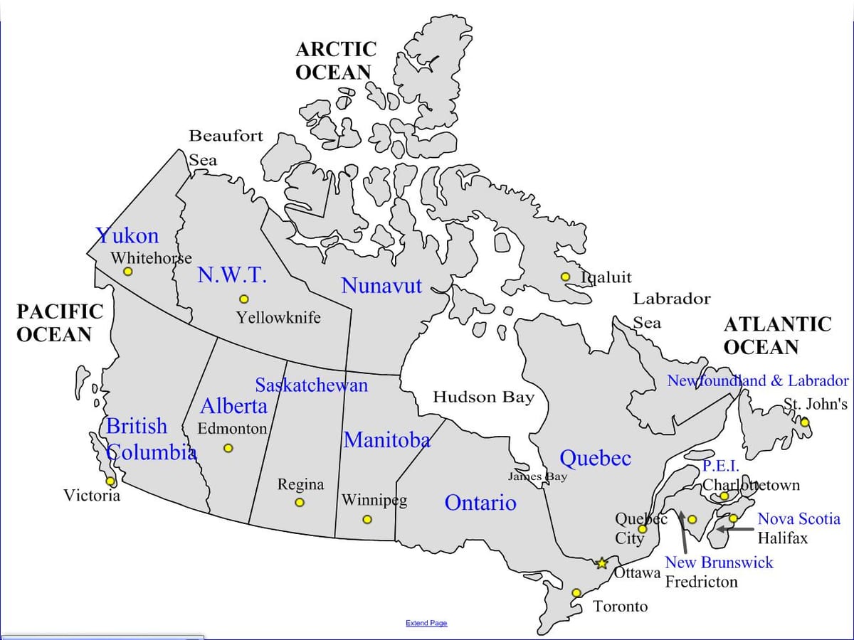 mapa de estradas do Canadá e províncias