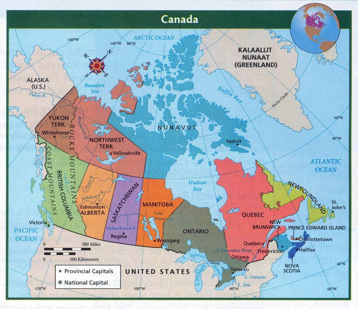 mapa do Canadá e grandes cidades
