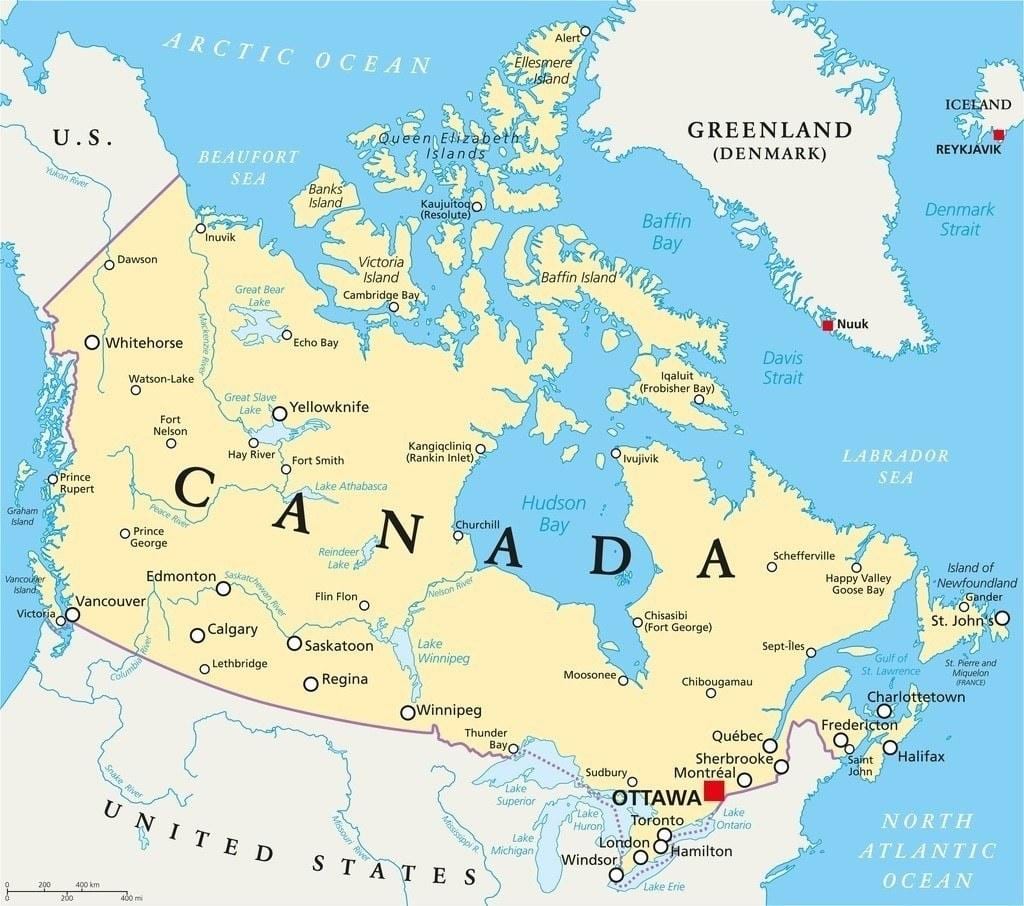 mapa do Canadá 1700