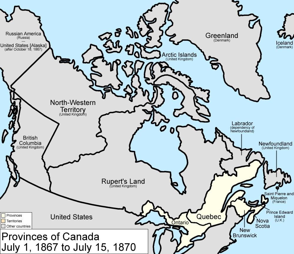 mapa do Canadá em 1867