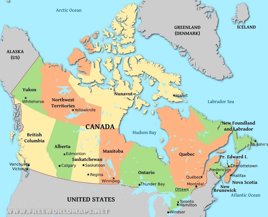 um mapa político do Canadá
