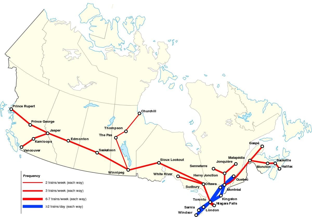 mapa do Canadá rotas de trem