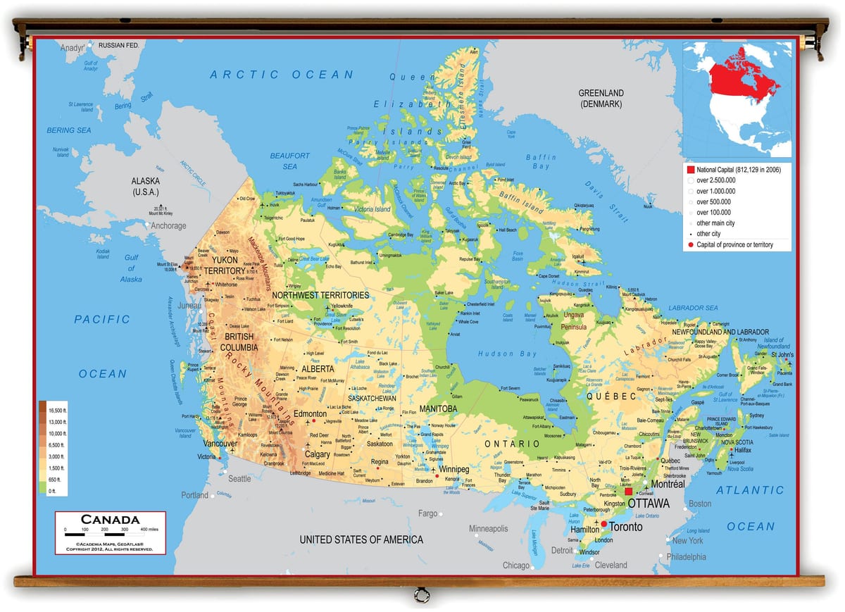 do sul, Canadá mapa
