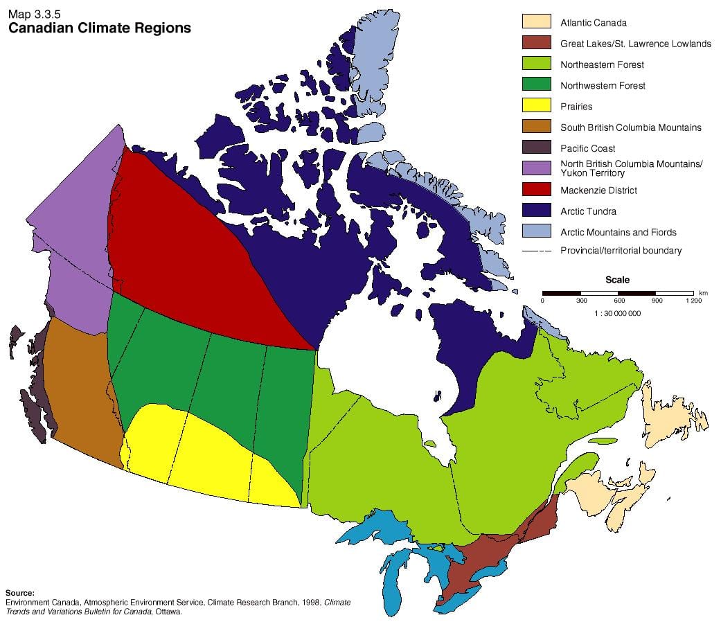 regiões de clima do Canadá mapa