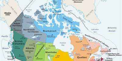 Colorido mapa do Canadá com as províncias