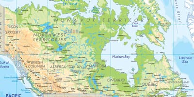Um mapa físico do Canadá