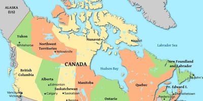 Um mapa político do Canadá