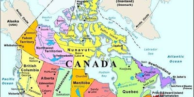 Mapa da região oeste do Canadá, com as cidades